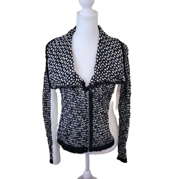 Anthropologie Sparrow Moto Style Sweater Black Ivory Zipper Women's Size XS - Picture 1 of 15